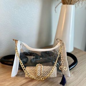 Crossbody Stadium Bag (Clear w/ Guitar Strap and Gold Chain)